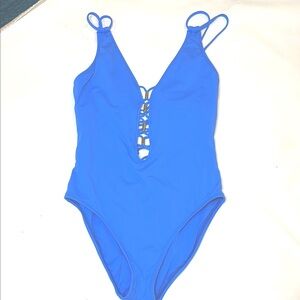 La Blanca blue one piece with gold accents size 12